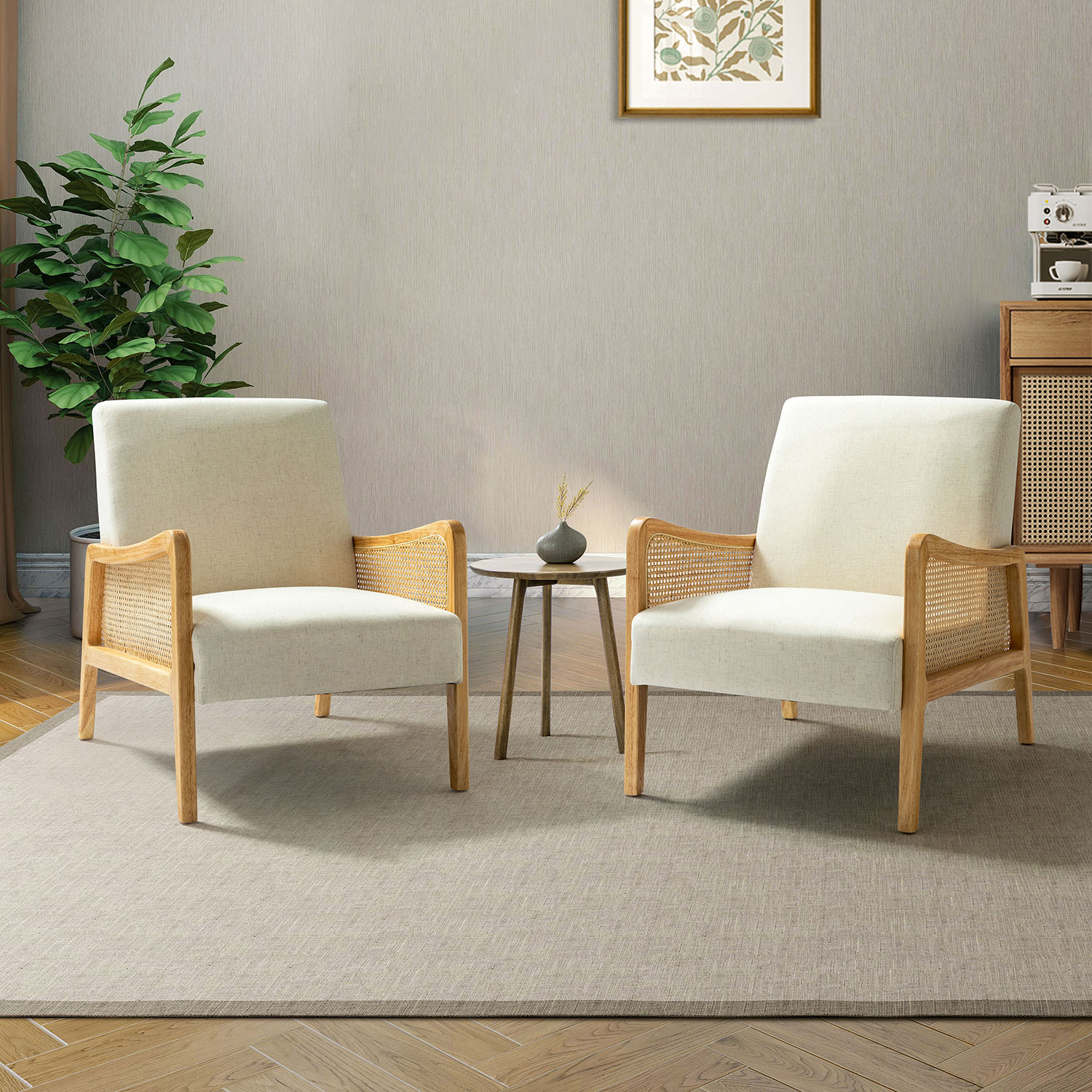 14 Karat Home Office Accent Chair with Rattan Arms and Solid Wood Legs