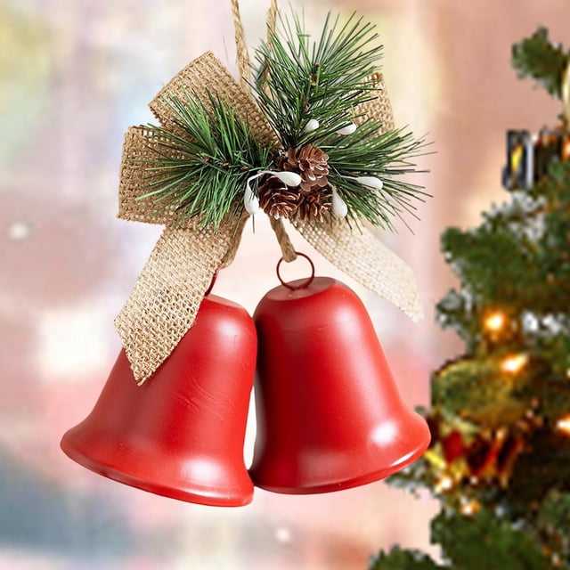 Adorno colgante de campanas navideñas, decoración navideña rústica de metal, decoración navideña para manualidades, fiesta, foto, accesorio Pintura roja