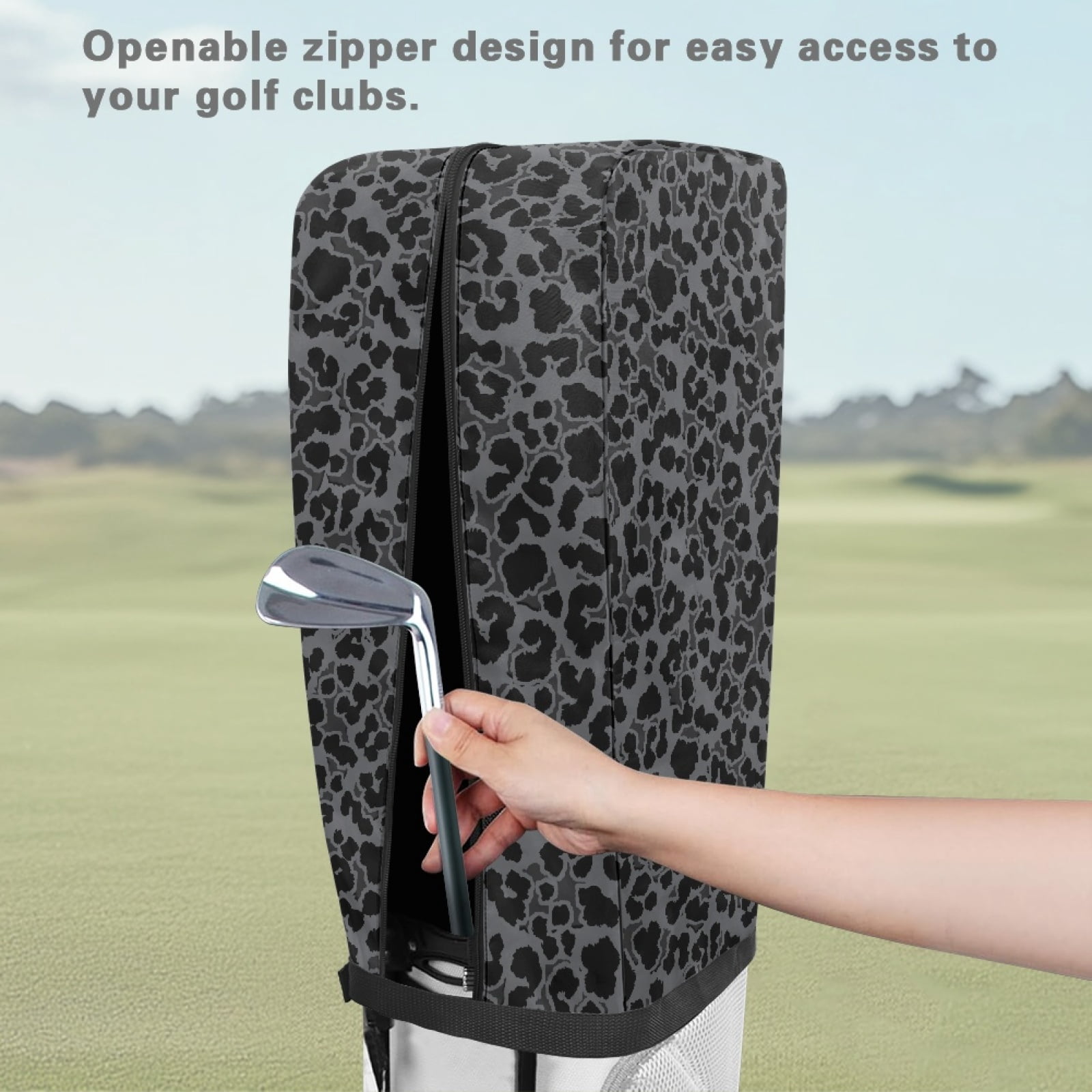 Yuyamidu Black Leopard Print Golf Bag Rain Cover Fashion Golf Bag Hood Cover with Adjustable Straps Easy to Use All Weather Protection