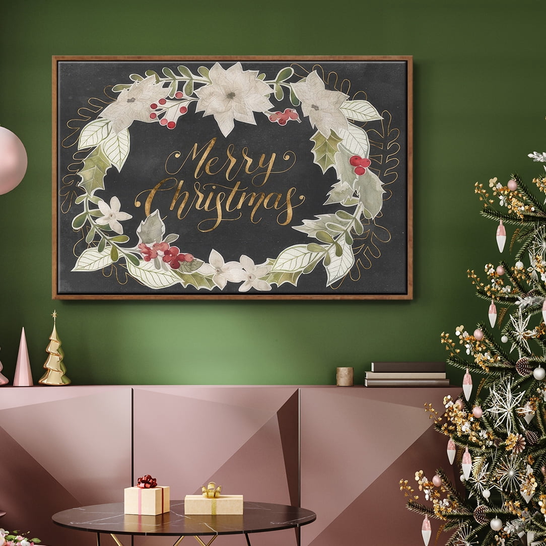 Gilded Christmas Collection A - Framed Gallery Wrapped Holiday Canvas - 25 x 37 - Rosewood Frame