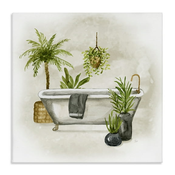 Stupell Industries Plant Filled Bathroom Bath & Laundry Painting Wrapped Canvas Art Print Wall Art, 17 x 17