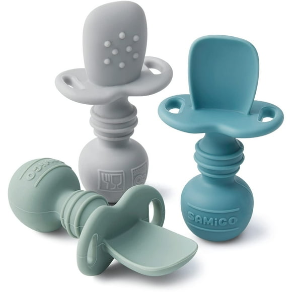 Juego de 3 cucharas de silicona para bebés SamIgo, autoalimentación, 6 meses o más