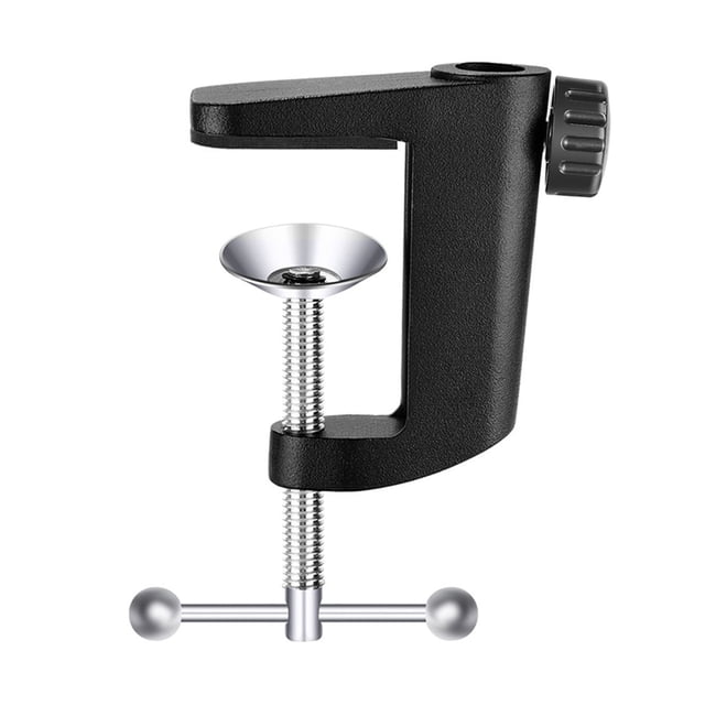 KAKOWELY Support de Microphone Base en Alliage d'Aluminium Fixation en C Lampe de Table Pince en H Support de Microphone Base Fixe Pince en Métal (Noir)