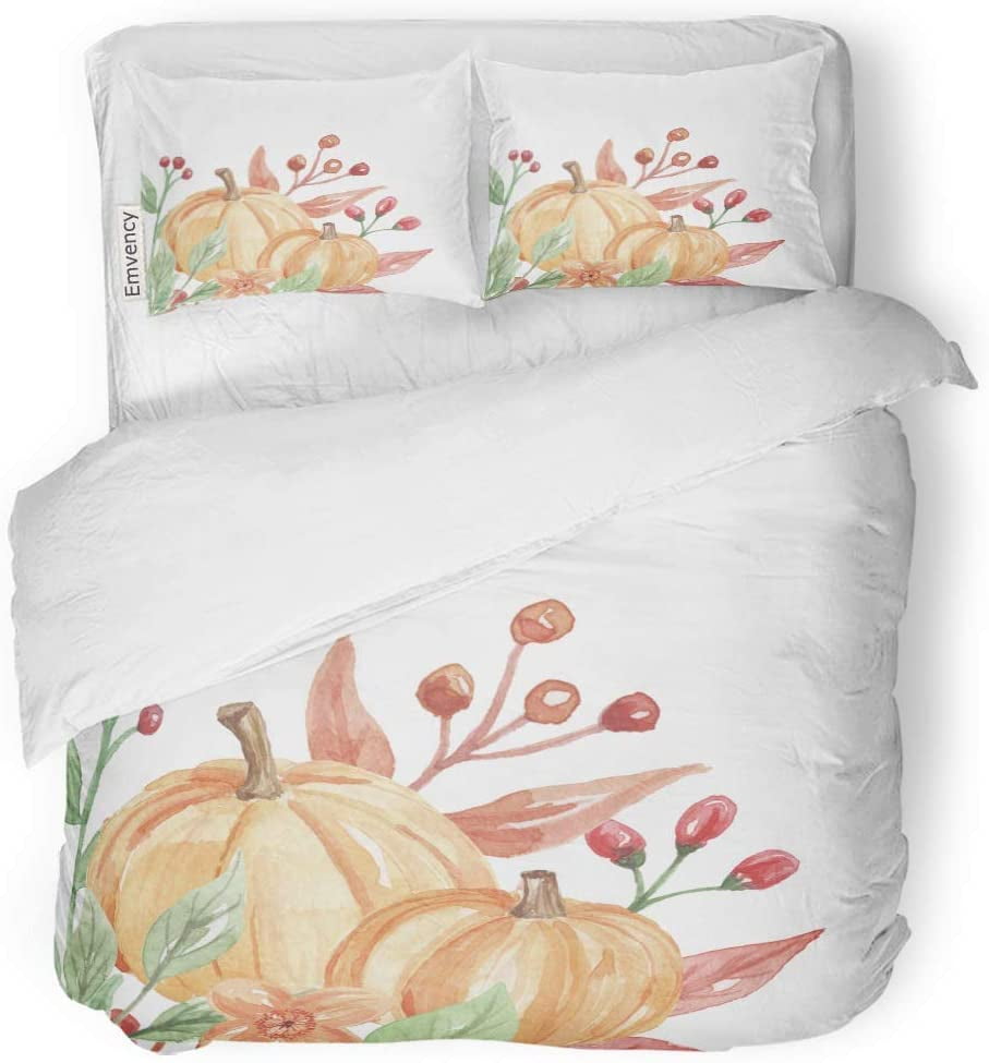 Download Fmshpon 3 Piece Bedding Set Pretty Watercolor Flower Autumn Leaves Hand Corner Fall Arrangement Pumpkins Clip Twin Size Duvet Cover With 2 Pillowcase For Home Bedding Room Decoration Walmart Com Walmart Com