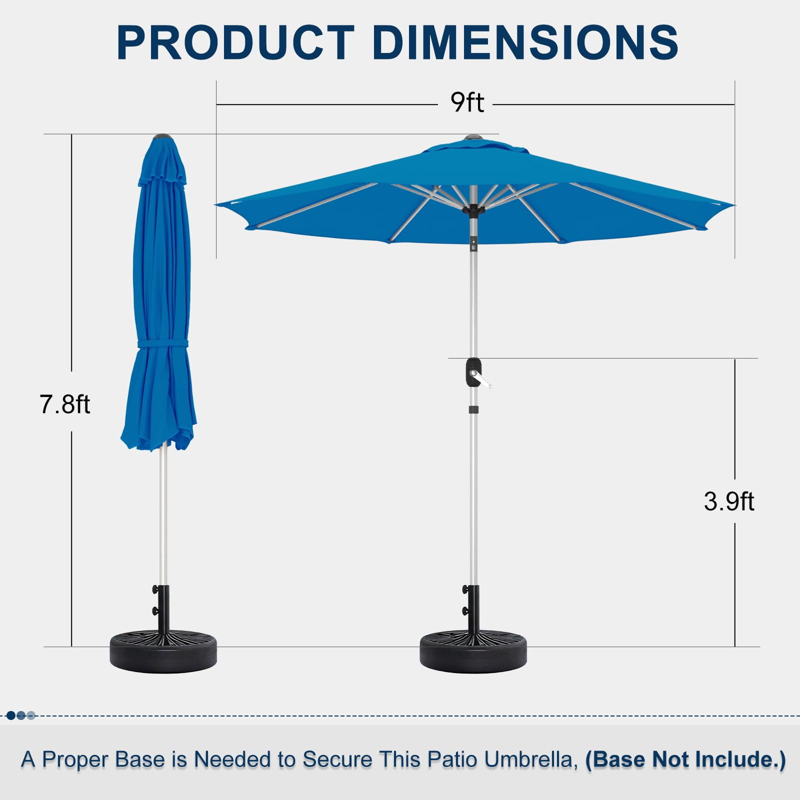 9FT Aluminum Outdoor Patio Umbrella, Fade-Resistant Market Umbrella with Push Button Tilt Function, 8 Sturdy All-Aluminum Ribs for Gardens, Patios, Backyards & Pools (Royal Blue)