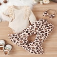 thumbnail image 3 of CNKOO Toddler Baby Girl Fall Clothes Solid Ribbed Long Sleeve Romper Flower Pattern Flare Pants Bow Headband Outfit, 3 of 8