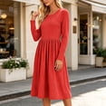 thumbnail image 5 of Vynhevius Womens Striped Casual Dress Crew Neck Long Sleeve with Pockets Loose Midi, 5 of 7