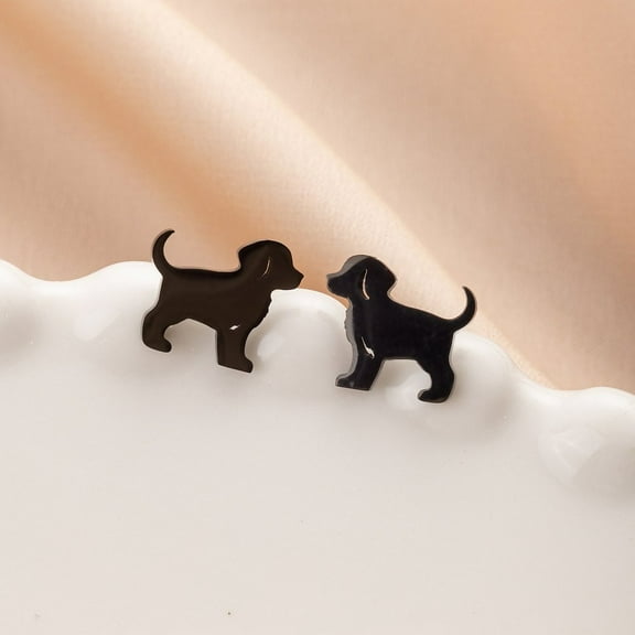6sets Stainless Steel Small Animal Stud Earrings for Women Dog Left and Right Black 60x40mm