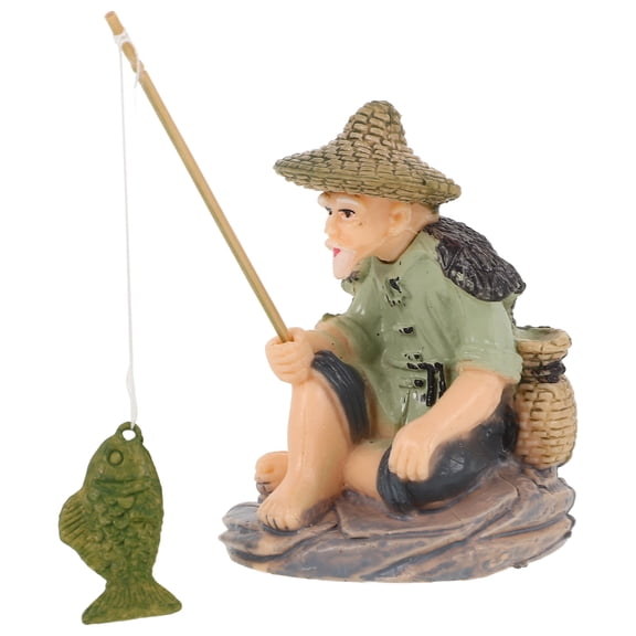 ibasenice Miniature Fisherman Figurines Fisher Statue Multi PVC 1Pcs