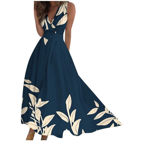 Taqqpue Womens Summer Maxi Dress Deep V Neck Boho Floral Sleeveless Beach Dress High Waist Flowy Long Dress Casual Loose Plus Size Sundress