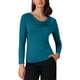 thumbnail image 1 of Camiseta ajustada de manga larga con cuello drapeado para mujer INSPIRE CHIC, suave, talla XL, azul pavo real, 1 of 6