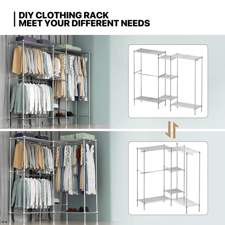 MoNiBloom Clothes Rack for Hanging Clothes, Heavy Duty Clothing Rack, Clothes Hanging Racks with Adjustable Shelves, Garment Rack for Bedroom, 85.5