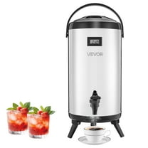 VEVOR Insulated Beverage Dispenser, 2.4 Gal/9.2L Stainless Steel Thermal Drink Server with Spigot & Temp Display, Suitable for Hot and Cold Drinks, for Tea Coffee Water in Cafes & Restaurants, Silver