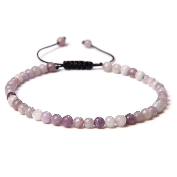 Nvzi Pulsera de cuentas hecha a mano, pulsera de cuentas finas de 4 mm, pulsera tejida ajustable hecha a mano con cuentas de piedra natural (morado claro)
