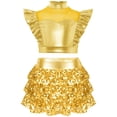 thumbnail image 3 of YiZYiF Girls 2Pcs Hip Hop Jazz Dance Outfits Sparkly Crop Tops and Culottes Skirts Cheer Dancewear Gold 12, 3 of 5