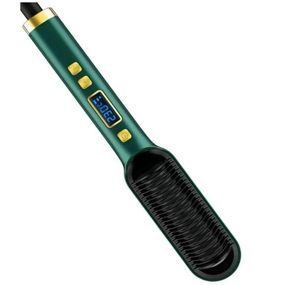 2 in 1 Electric Professional Hair Straightener Brush Curling Comb with LCD Display Tool US Plug