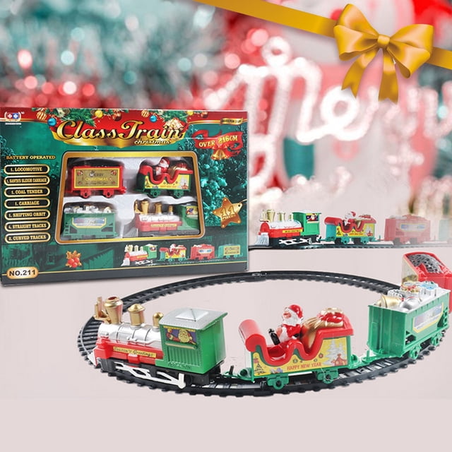 Wmkox8yii Juego de tren navideño con vías, juegos de regalo navideño para niños, juego de tren a batería para niños y niñas, tren de juguete navideño para niños de 2 a 8 años (sin sonido ni luces)