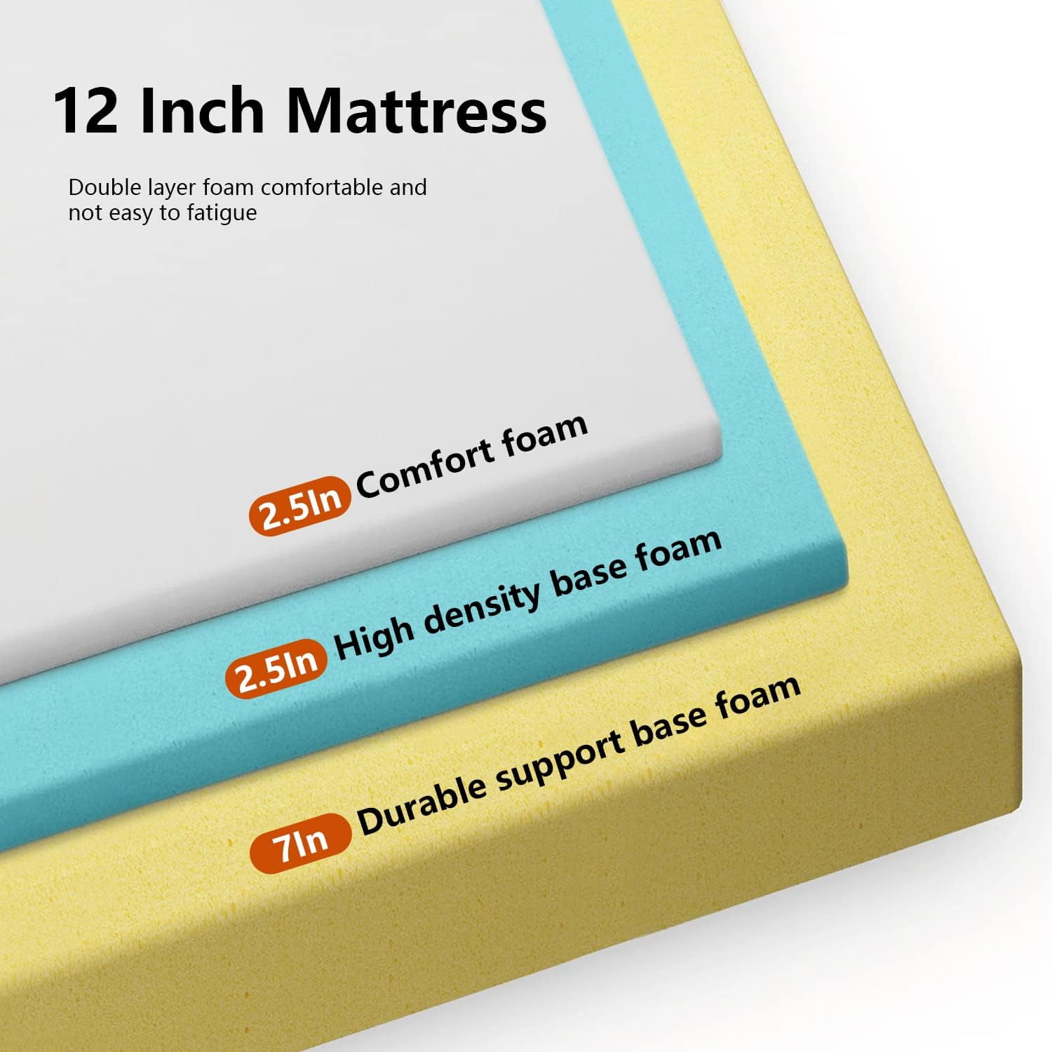 PayLessHere Twin Size Mattress 12 Inch Base Foam Mattress,Fiberglass Free,White