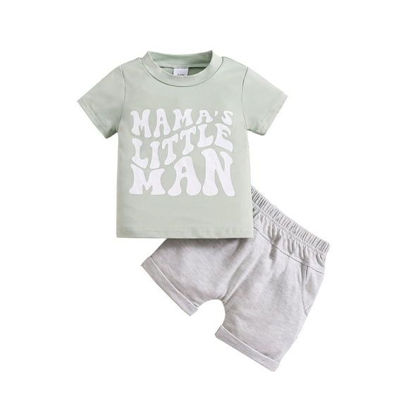JYYYBF Baby Boy Summer 2 Piece Outfits, Round Neck Short Sleeve Letter Print Tops   Elastic Waist Shorts Infant Toddler Set