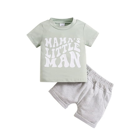 

Jkerther Baby Boy Summer 2 Piece Outfits Round Neck Short Sleeve Letter Print Tops + Elastic Waist Shorts Infant Toddler Set