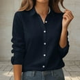 thumbnail image 2 of XuJwPNcy Womens Button down Shirts Solid Color Dress Shirt Long Sleeve Collared Office Work Blouses Tops Fall Outfits for Women（Navy,Large), 2 of 5