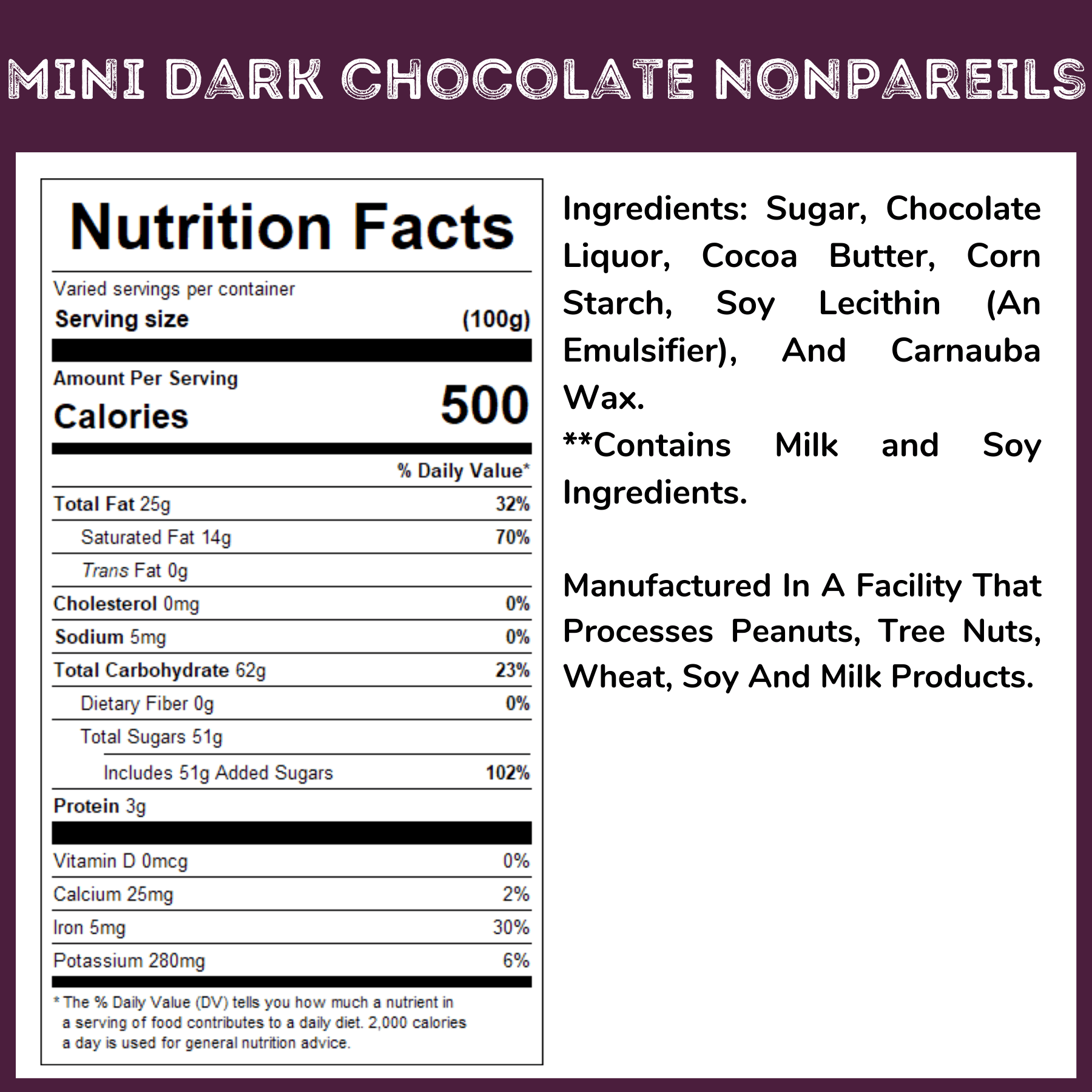 WinCrest Mini Dark Chocolate Nonpareils - 1.25 Lb Tub
