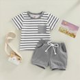thumbnail image 2 of Toddler Boy Summer Clothes Short Sleeve T Shorts Set Infant Boy Stripe Casual Outfit Grey 0-6 Months, 2 of 4