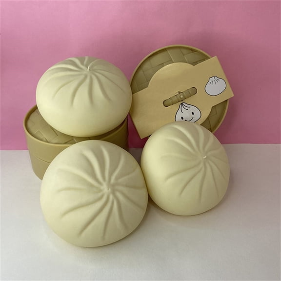 3inch Bun Squishy Toys Dumpling Squishies Adults Squeeze Toys, Steamer Basket with Lid Stress Relief Sensory Toys
