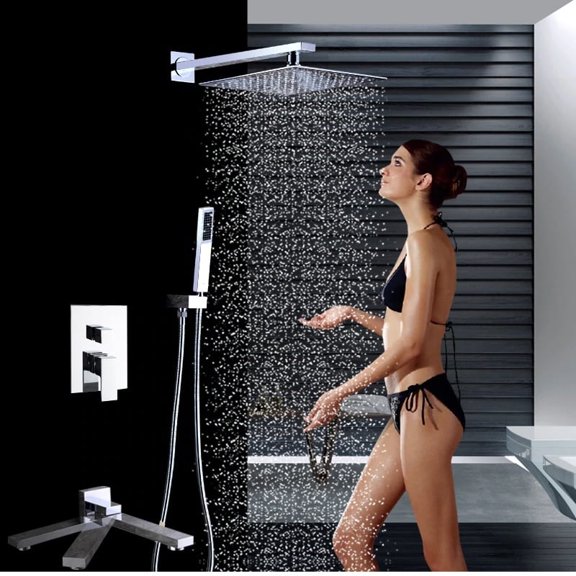 3 Functions Rain Shower Head Chrome Finish Wall Mount with Rotating Tub Spout
