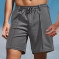 thumbnail image 2 of Men Shorts Casual European Solid Color Drawstring Waistband Pineapple Grid Business Beach Shorts Athletic Shorts Grey L, 2 of 6