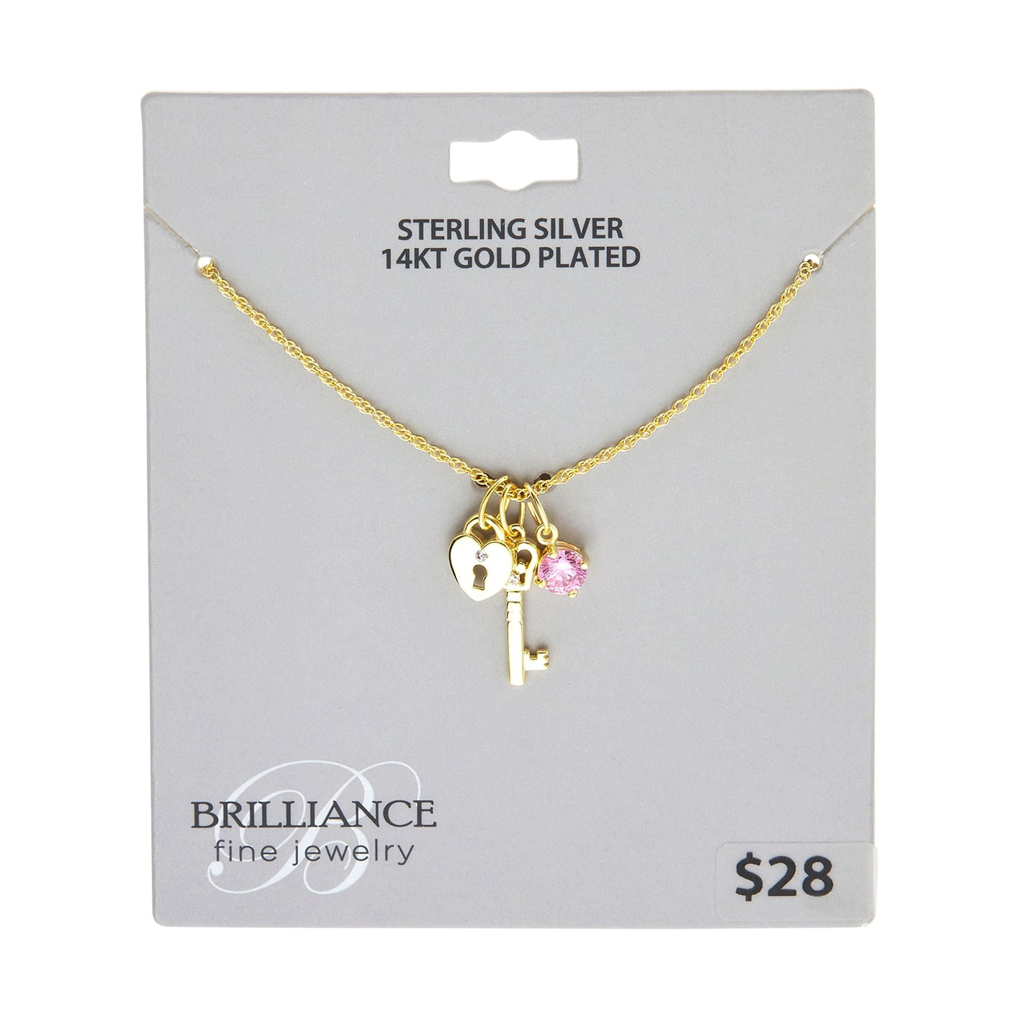 Brilliance Fine Jewelry Women's Simulated Diamond Key Necklace in 14KT Gold Plated Sterling Silver
