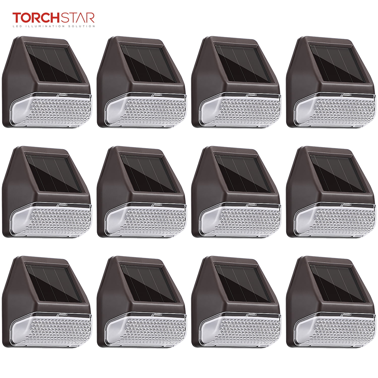 TORCHSTAR 12 Pack Dusk-to-Dawn LED Solar Fence Lights for Patio, Backyard, 4000K Cool White, Oil Rubbed Bronze