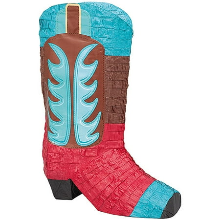 Dora Boots Pinata - Cowboy Boot Pinata, Brown/Blue/Red