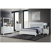 Global Furniture USA LUCCIA-WHITE-KB W-LED DR MR NS 4 Piece Luccia King Size Bedroom Set - White