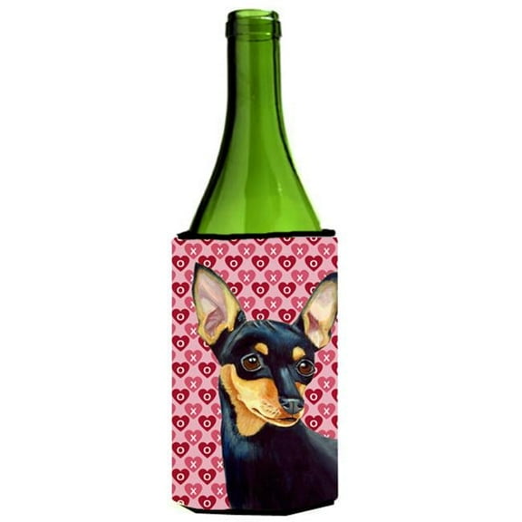 Min Pin Hearts Love And Valentines Day Portrait Wine bottle sleeve Hugger - 24 oz.