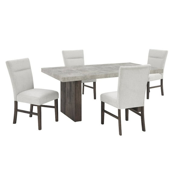 Roundhill Furniture Sorlen Modern 5-Piece Dining Set, 3D Faux Concrete Table with 4 Chairs