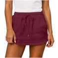 thumbnail image 2 of Short Skirts for Women Women's Drawstring Waist Mini Skirt Built in Shorts, Summer Casual Lightweight Cotton Skirt with Pockets Wine L, 2 of 6