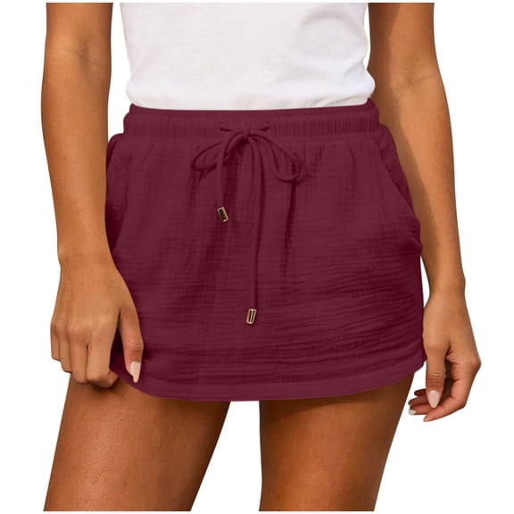 GUACER Crinkle Cotton-Blend Skort for Women Casual Drawstring Mini Skirt with Built-in Shorts and Pockets, Summer Beach Cover Up