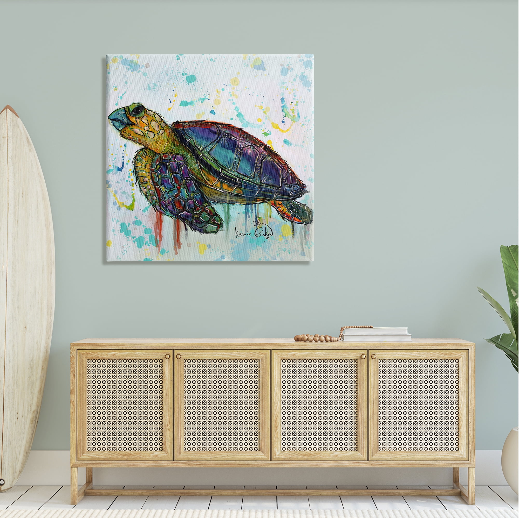 Stupell Industries Urban Street Style Sea Turtle Paint Drip Painting Gallery Wrapped Canvas Print Wall Art, Design by Karrie Evenson