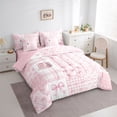 thumbnail image 3 of Homewish Girly Pink Bow-tie Bedding Comforter Set 7pcs for Child, Kawaii Plaid Bowknot Queen Bedding Sets, Patchwork Buffalo Reversible Queen Sheet Sets, Lightweight Room Decor, 3 of 7