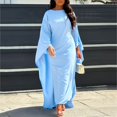 thumbnail image 2 of CHUOU Fashion Satin Party Dress Robe Abaya Women Elegant Solid Round Neck Bat Sleeves Loose Maxi Dress Women, 2 of 5
