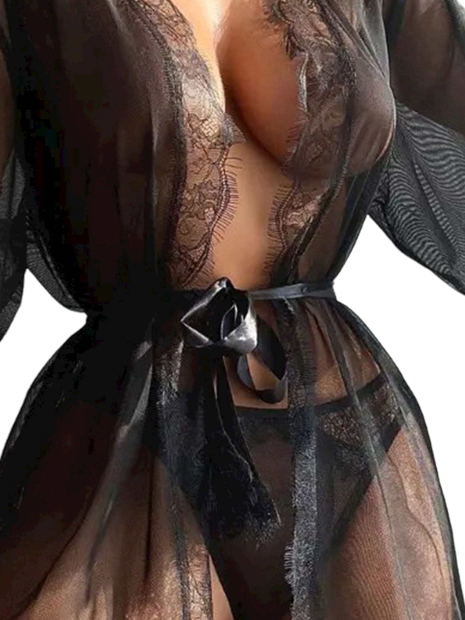 Sexy Kimono Lingerie Nightdress Lace Sling Pajamas Revealing Lingerie Fl6934