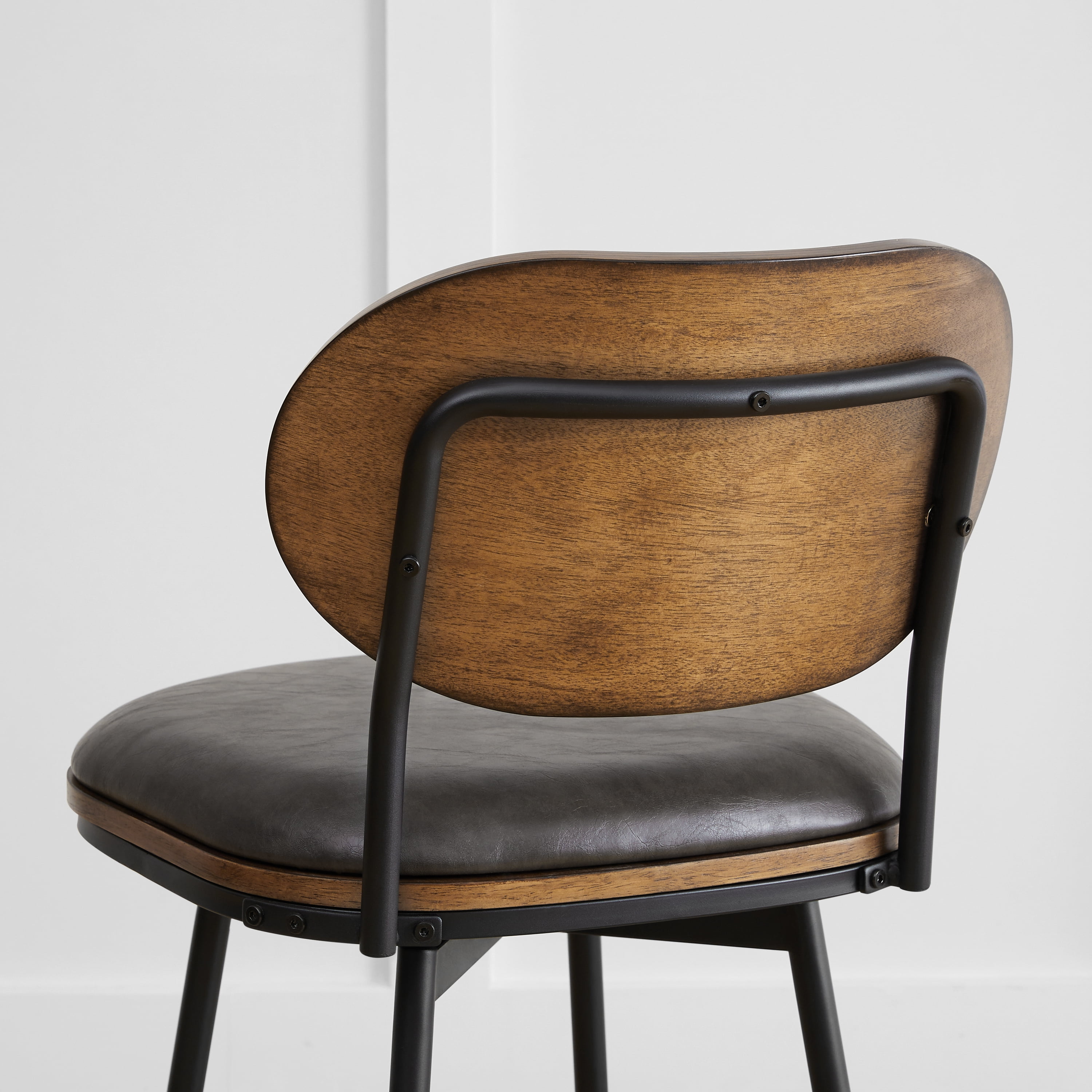 Spruce & Spring Counter Height Swivel Bar Stool with Wood Back and Metal Legs Set of 2, Dark Grey