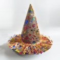 thumbnail image 4 of EliteGoogv Kids Halloween Witch Hat Wide Brim Pointed Hat Printed Pattern Mesh Decor Party Hat for Children, 4 of 5