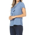 thumbnail image 2 of Women's Casual Petal Sleeve Bow Tie Neck Short Sleeve Blouse Top, 2 of 6