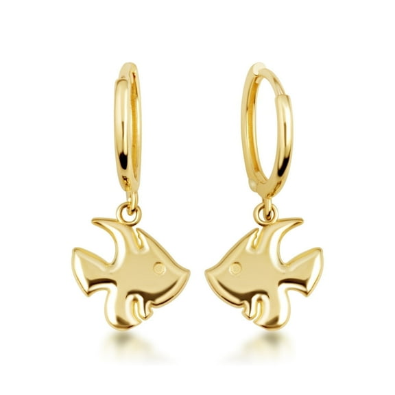 Yellow Gold Fish Drop Huggie Hoop Earrings (14K)