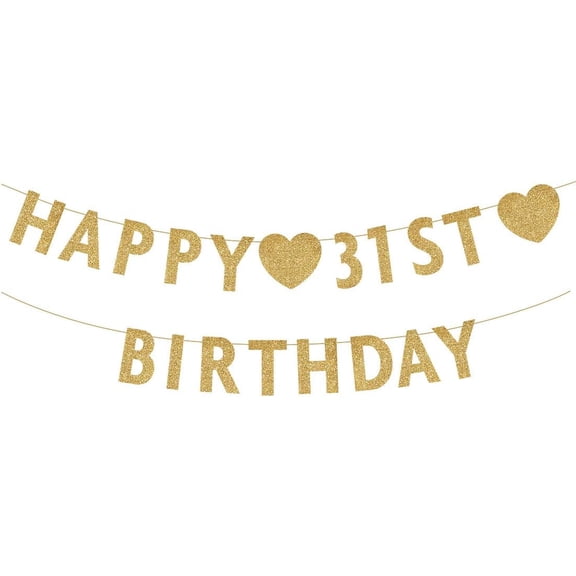 Gold Happy 31st Birthday Banner, Glitter 31 Years Old Woman or Man Party Decorations, Supplies