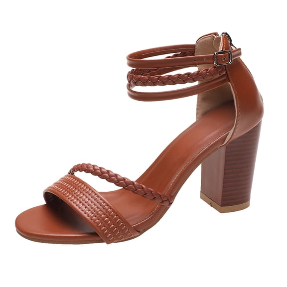NOKIO Ladies Fashion Shoes Heel Sandals Summer Boho Style Heel Sandals Women's Chunky Low Heels Open Toe Block Heeled Dress Ankle Strap Pump Wedding Sandals