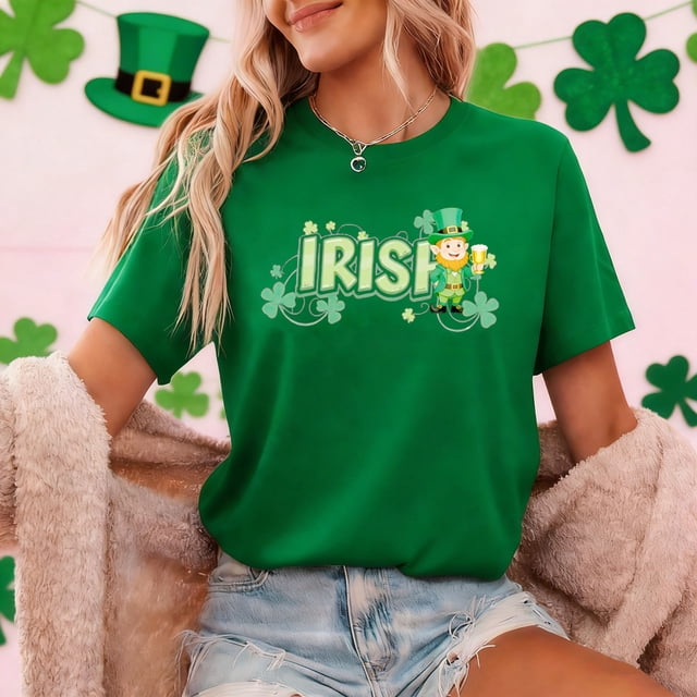 Uootdi Hauts pour Femmes Manches Courtes Col Rond Imprimé Graphique Fête de la Saint-Patrick Sorties de Festival Escapades de Fin de Semaine T-Shirts Décontractés Cadeau