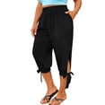 thumbnail image 2 of Antinious Ladies Plus Size Faux Comfortable Split Capris Side Pocket Daily Casual Pants, 2 of 5